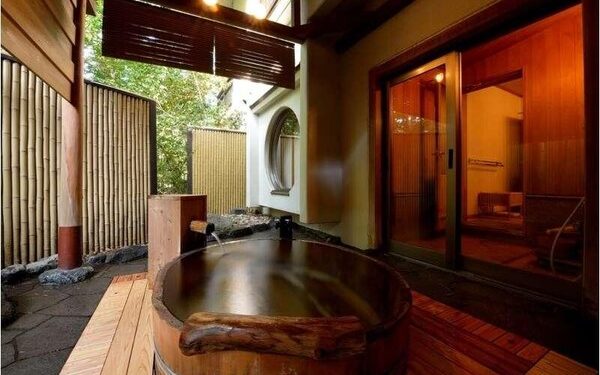 Sagasawakan ryokan room with a stunning private open air onsen