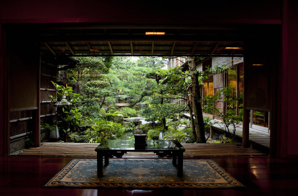 Stunning interior garden at the Honkan Ryokan Japan