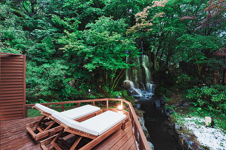 Noboribetsu Grand Hotel onsen with waterfall views