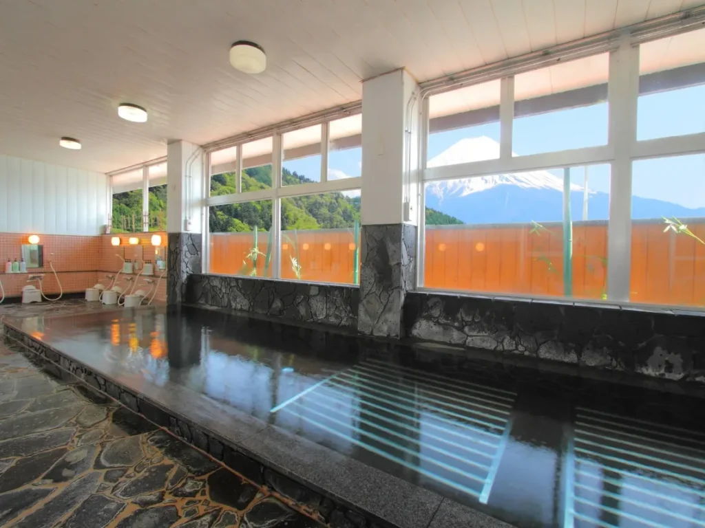 Kawaguchiko Hotel New Century public onsen with views of Mt Fuji