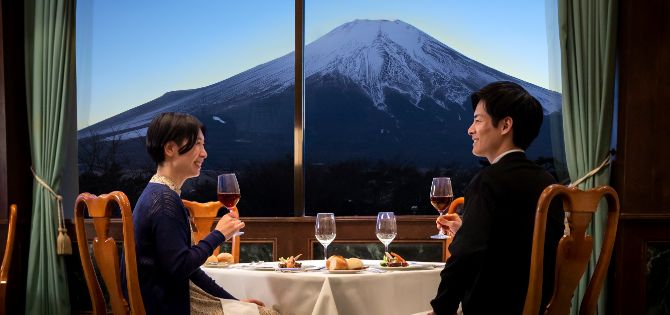 Mount Fuji hotel couple enjoying their dinner