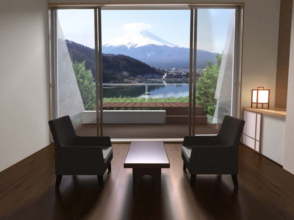 Mizno hotel room with views of Mt Fuji-san