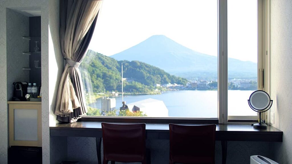 Views of Mount Fuji from dining table Mizno hotel