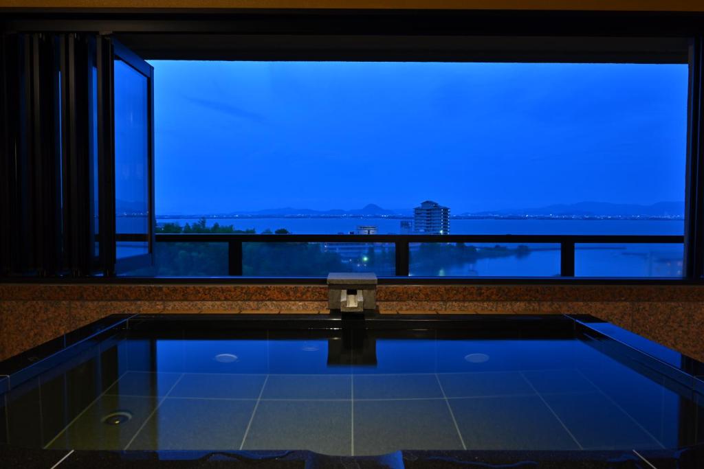 Biwako Hanakaido onsen with views of lake biwa