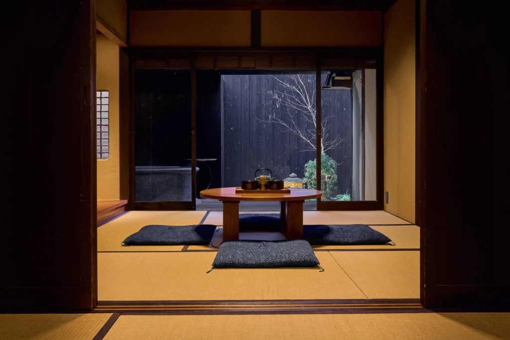 Kyoto Machiya Fukune sitting area with views of the garden