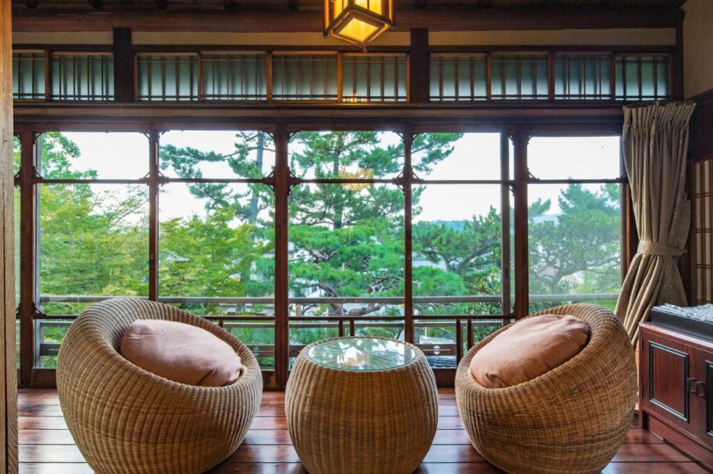 Kyoto Nanzenji Ryokan Yachiyo seating area with garden views