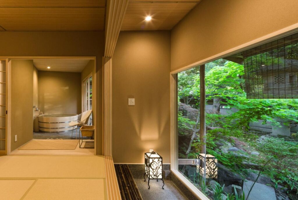 Kyoto Nanzenji Ryokan Yachiyo tatami room with private bath and garden view