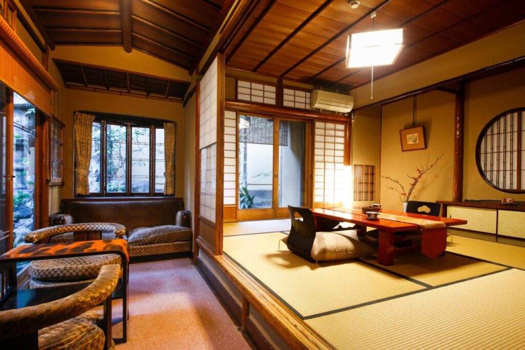 Ryokan Sanga Kyoto room with garden views and tatami floor