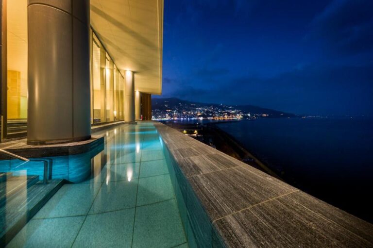Atami Korakuen Hotel Rooftop Pool Night View