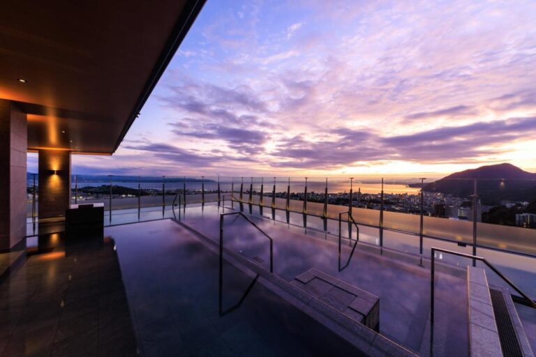 Suginoi Hotel Rooftop Onsen Sunset