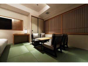 Tatami room with low table and chairs