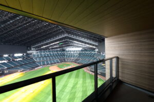 Balcony overlooking the baseball field