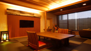 Tatami room with low table and chairs