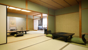 Tatami room with low tables and floor cushions