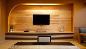 Television and low table in a tatami room