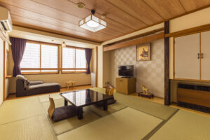 Tatami room with low table and window bench