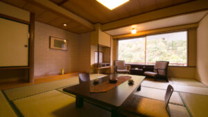 Tatami room with low table and window chairs