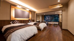 Twin beds in a spacious guest room