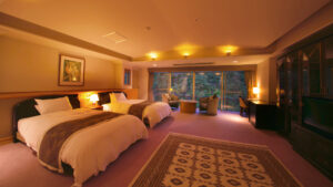 Twin beds in a spacious guest room