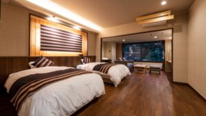 Twin beds in a spacious guest room