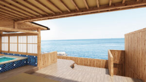 Private outdoor bath deck overlooking the sea