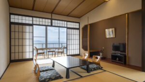 Tatami room with low table and window seating