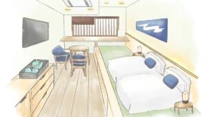 다다미 좌식 공간 옆 트윈 베드 일러스트