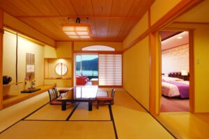Tatami room with low table and chairs