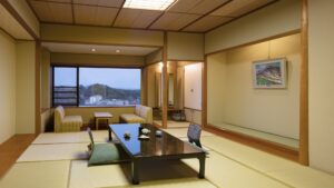 Tatami room with low table and window seating