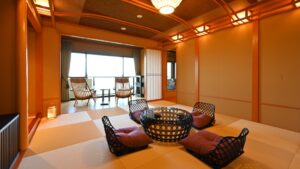 Tatami room with low table and floor chairs