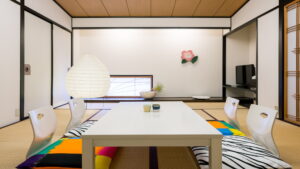 Tatami room with low table and floor seating