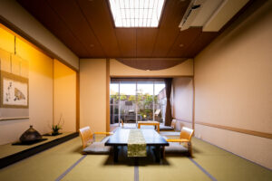 Tatami room with low table and floor chairs