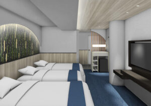 Tre letti in una camera moderna