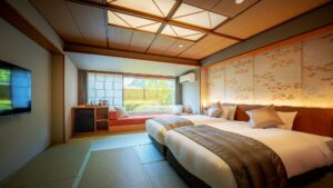 Camas individuales en una habitación de tatami