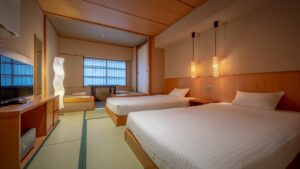 Camas individuales en una habitación de estilo tatami