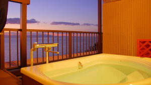 Private bath on balcony overlooking the sea