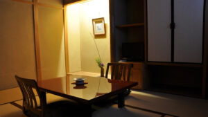 Tatami room with low table and floor chairs