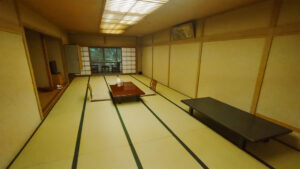 Tatami room with low tables and floor seating