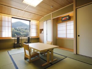 Tatami room with low table and window chairs
