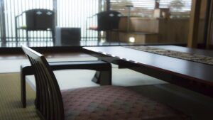 Tatami room with low table and floor chairs