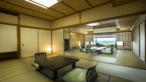 Tatami room with low tables and floor chairs