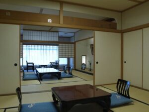 Tatami room with low tables and floor chairs