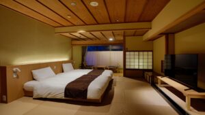 畳の客室のツインベッド