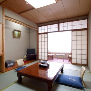 Tatami room with low table and floor cushions