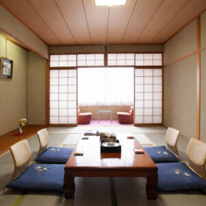 Tatami room with low table and floor cushions