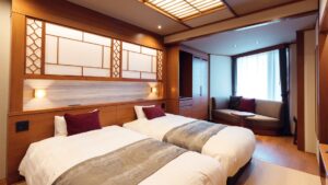 Camas individuales en una habitación de estilo japonés
