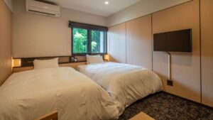 Deux lits dans une chambre moderne