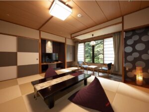 Tatami room with low table and window chairs