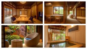 Collage della camera, dell’area salotto e del bagno privato