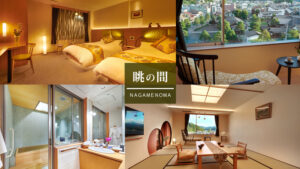 客室、バスルーム、座席エリアのコラージュ